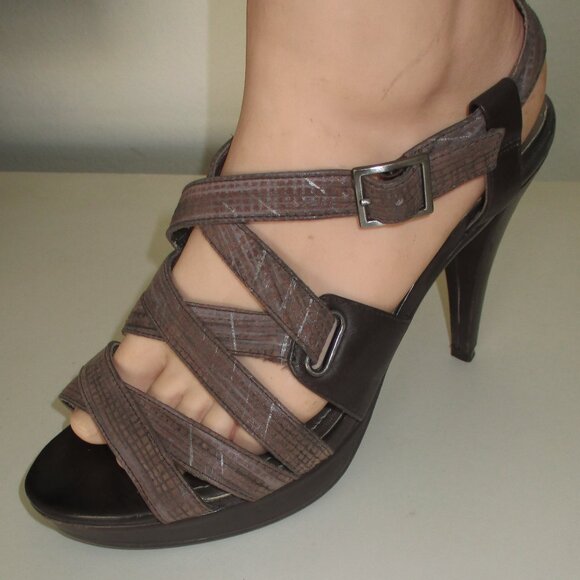 Kenneth Cole Reaction Womens Tan Leather Strappy Slingback Heel Sandal - 7M - Picture 6 of 9